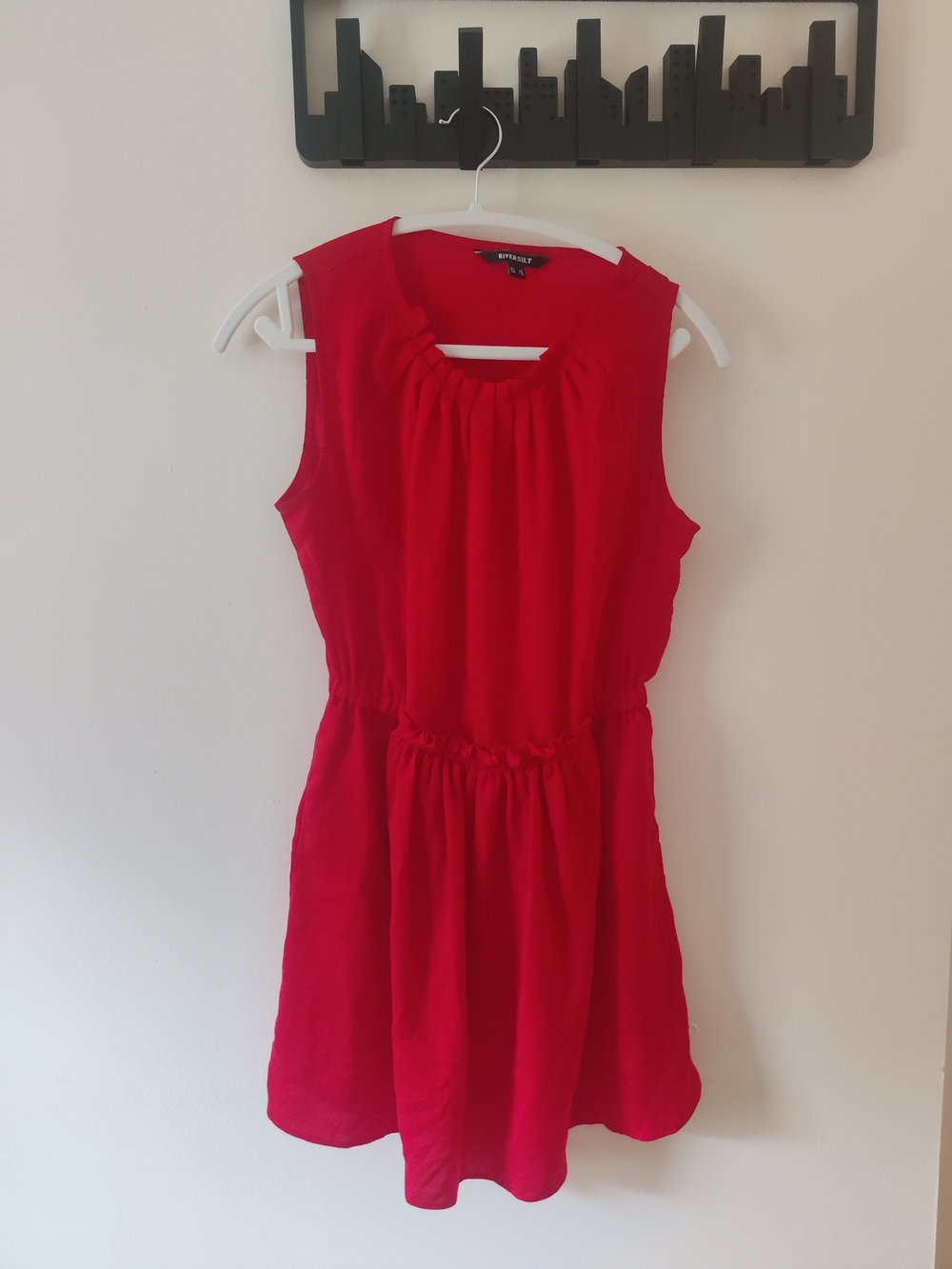 Red Sleeveless Gathered Waist Dress